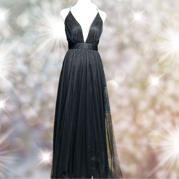 Windsor beautiful black tulle long lace up back prom or formal dress. - Picture 6 of 15